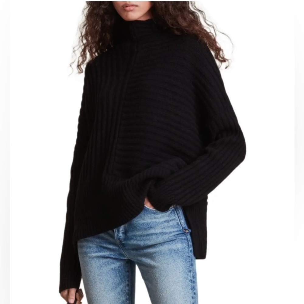 AllSaints Penryn Italian Cashmere Blend Turtleneck Sweater black large
